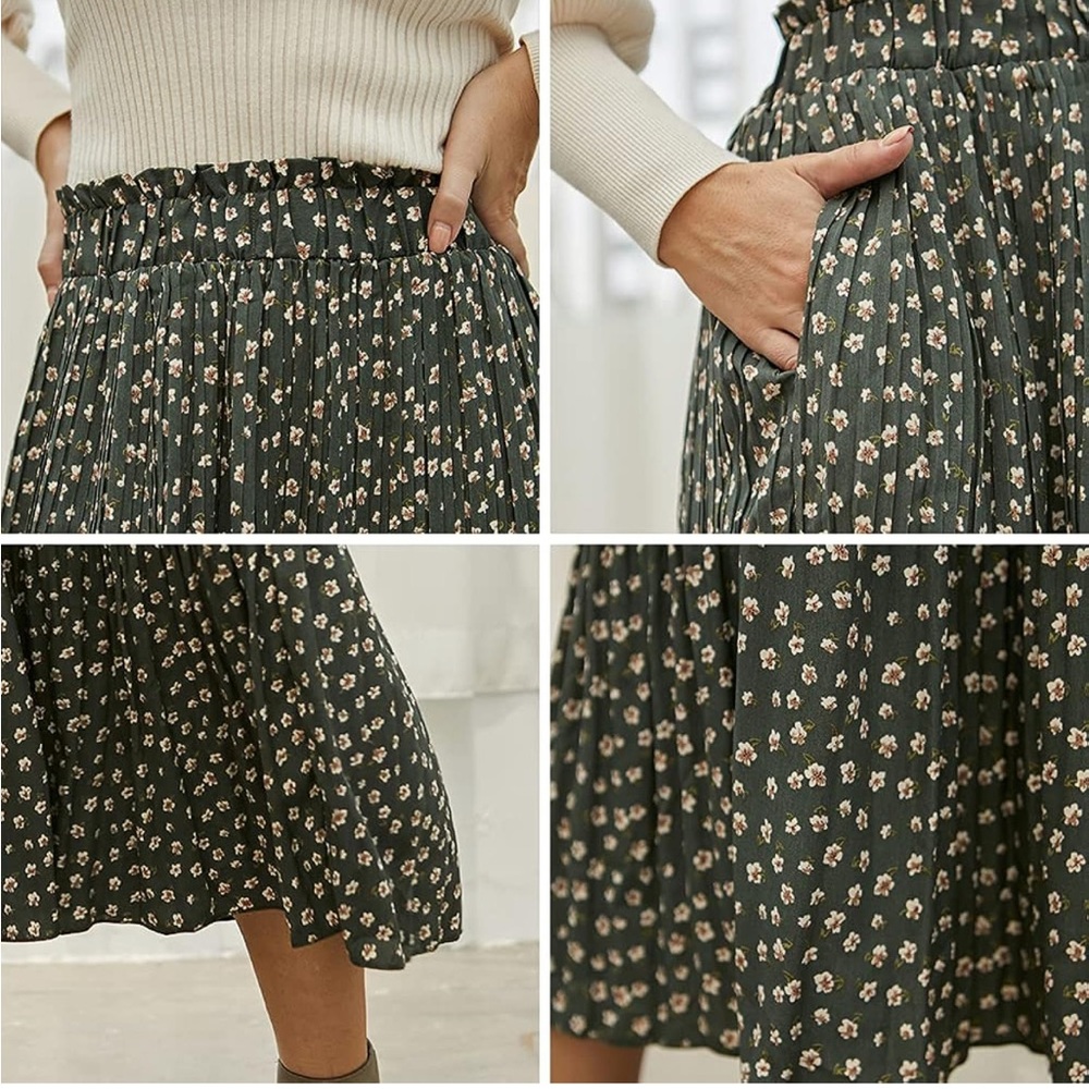 Pleated Floral Midi Skirt